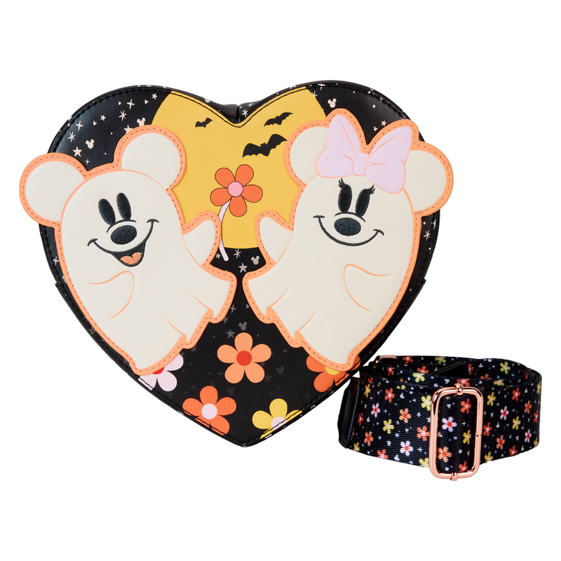 Mickey & Minnie Floral Ghost Figural Heart Glow Crossbody Bag