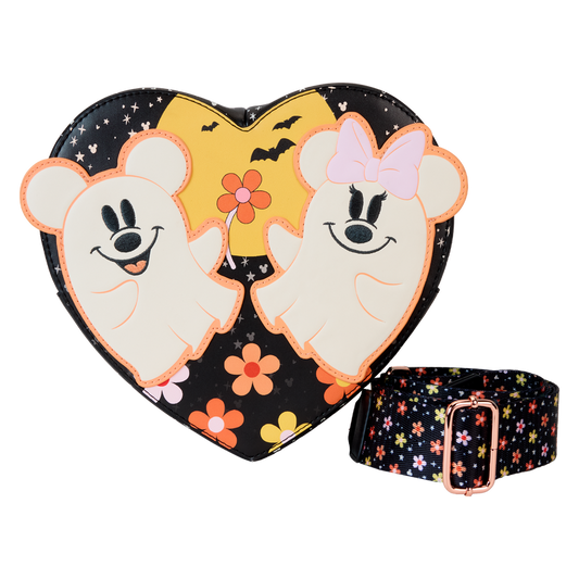 Mickey & Minnie Floral Ghost Figural Heart Glow Crossbody Bag