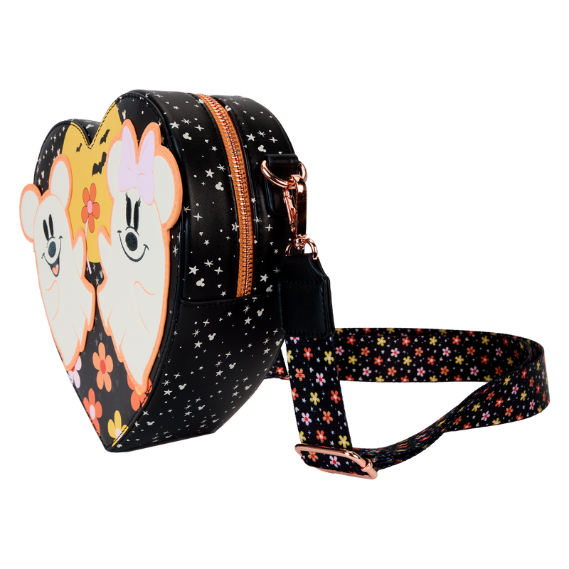 Mickey & Minnie Floral Ghost Figural Heart Glow Crossbody Bag