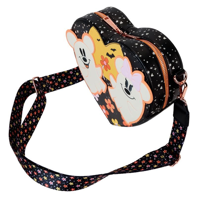 Mickey & Minnie Floral Ghost Figural Heart Glow Crossbody Bag