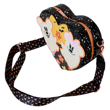 Mickey & Minnie Floral Ghost Figural Heart Glow Crossbody Bag