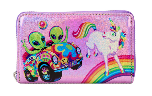 Lisa Frank Holographic Glitter Color Block Zip Around Wallet