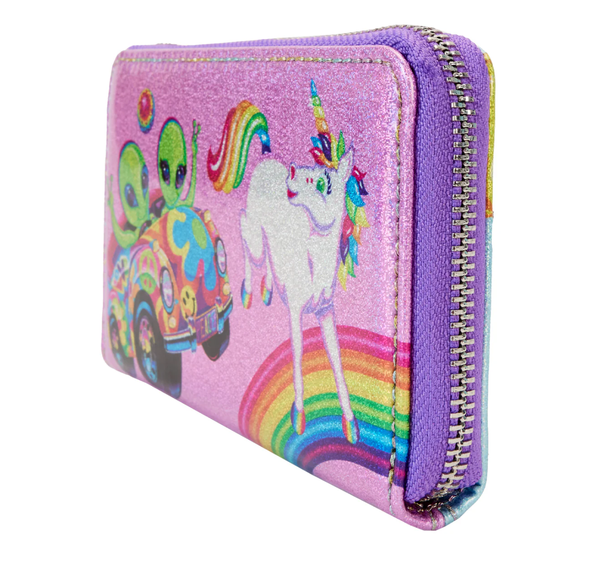 Lisa Frank Holographic Glitter Color Block Zip Around Wallet