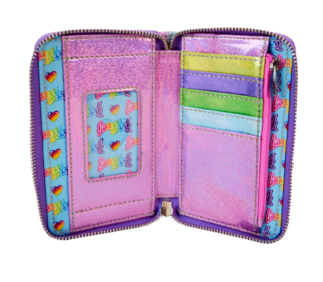 Lisa Frank Holographic Glitter Color Block Zip Around Wallet