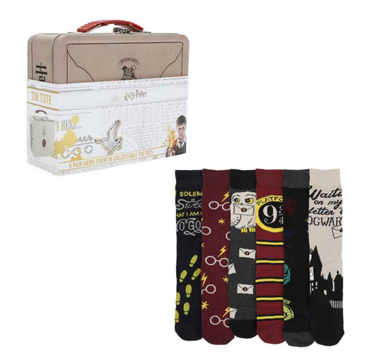 Harry Potter Hogwarts 6 Pair Crew Socks with Tin Tote (PRE-ORDER)